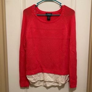 Juniors Size M Coral Sweater with Faux Blouse Attachment